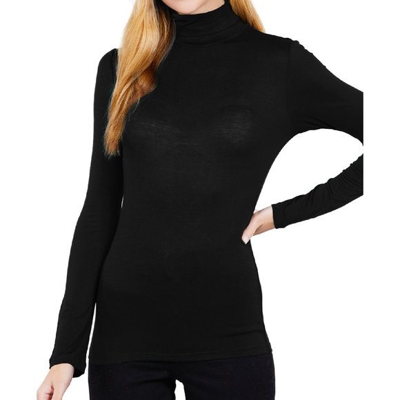 NWT-SOFT! Women's Rayon Jersey Turtleneck, Black - Picture 3 of 5